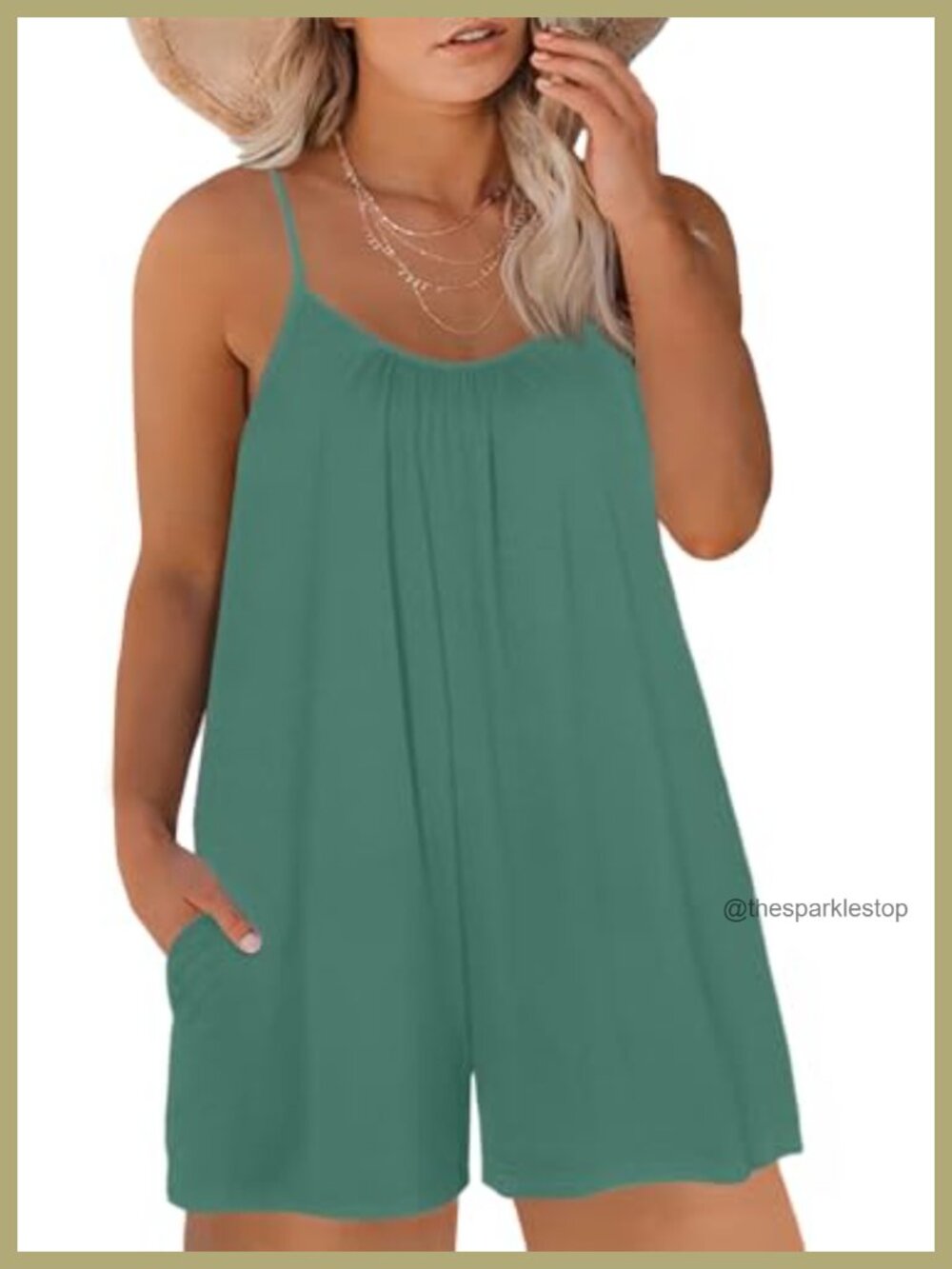 Plus Size V Neck Sleeveless Spaghetti Strap Casual Short Romper